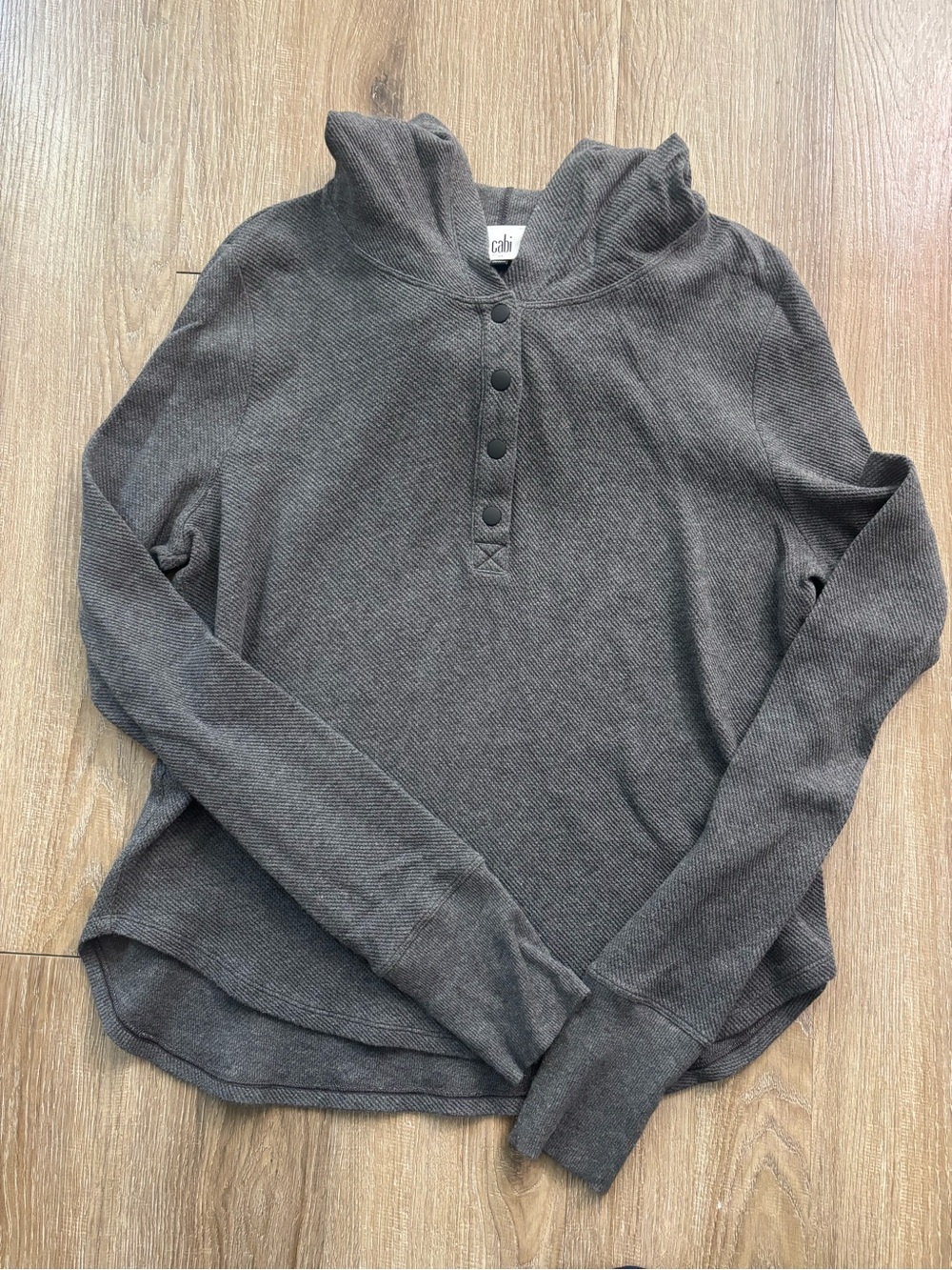 CAbi Charcoal Ribbed Henley Hoodie